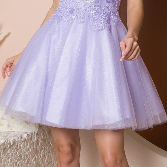 NEW LILAC OFF SHOULDER MINI V-NECKLINE CHIFFON DRESS EMBROIDERED BODICE NX E777 - Picture 5 of 8